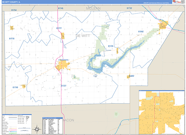 De Witt County, IL Carrier Route Wall Map